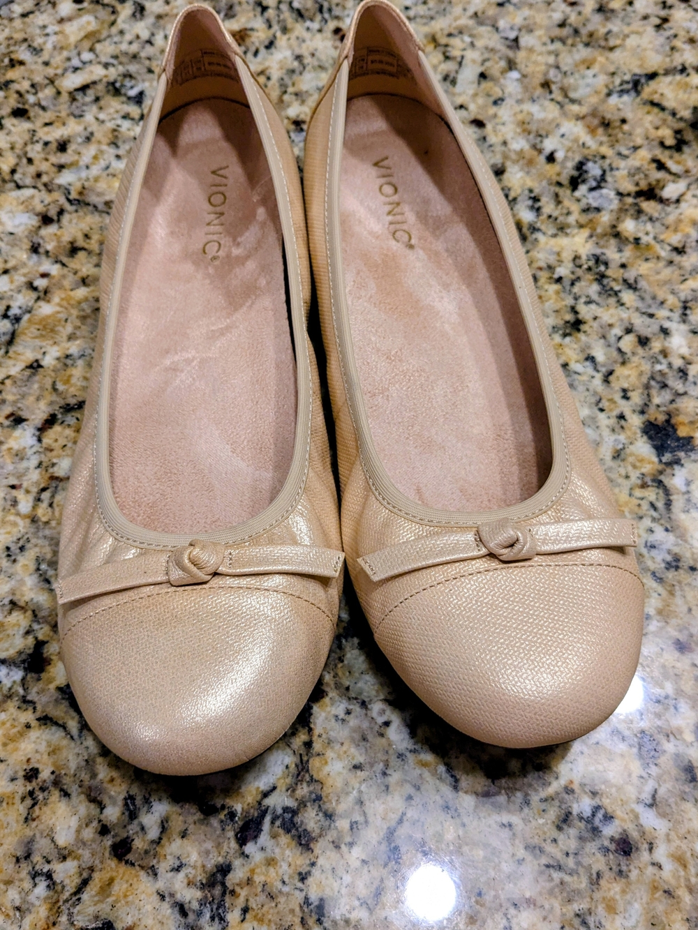 Vionic Women's Beige Nude Ballet Flats with Knot Bow
